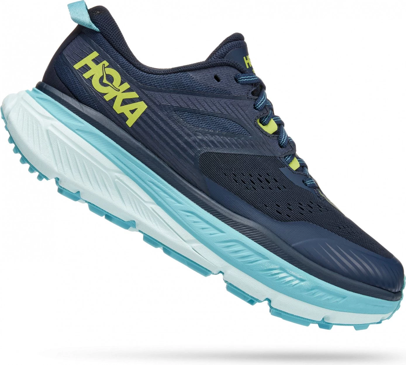 Hoka One One Stinson ATR 6 Trail Shoes Blue Yellow Women - Image 2